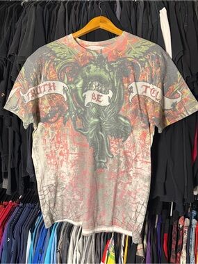 Truth Be Told Gothic AOP Shirt Men’s Medium Red Green Dragon Tribal Grunge Y2K